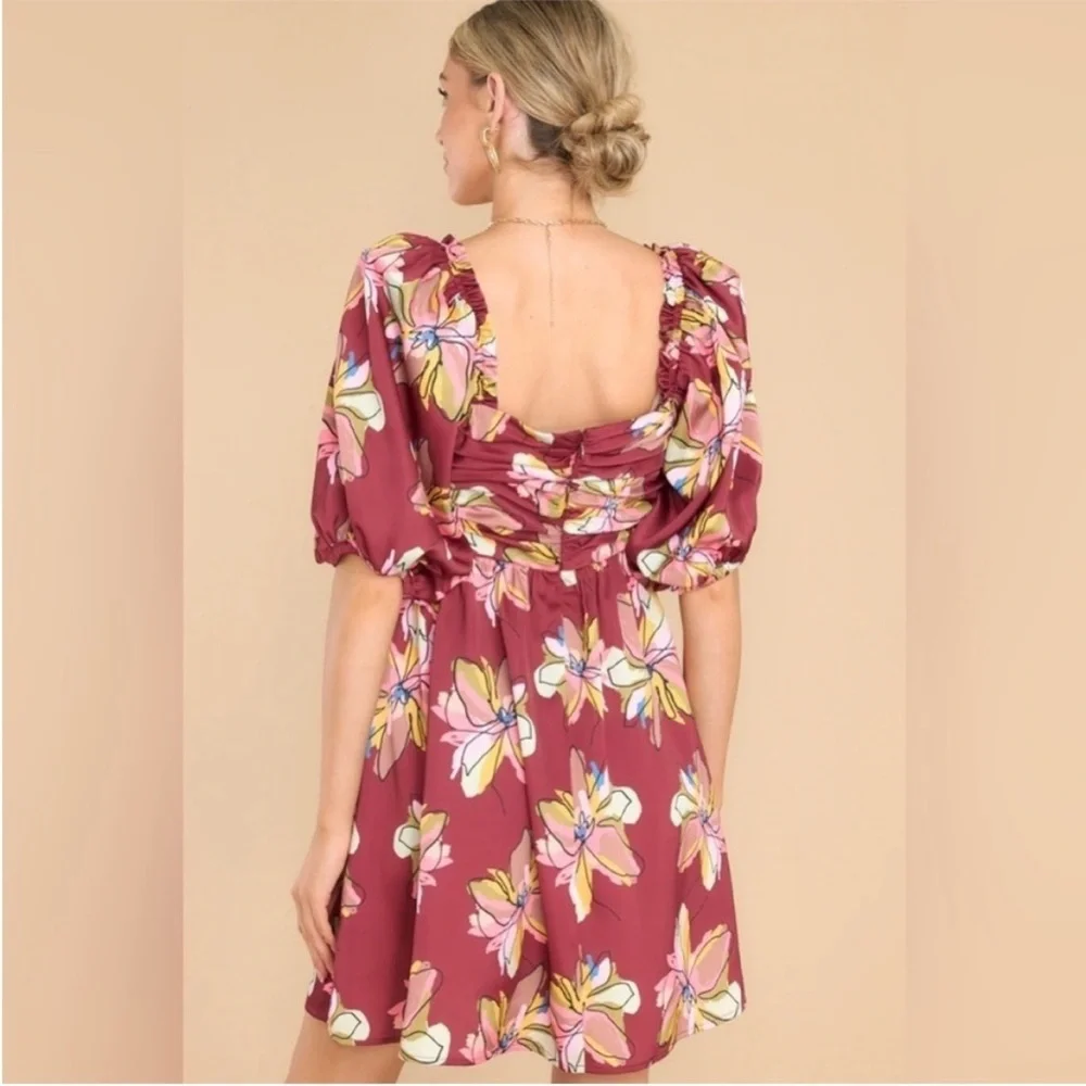 Crosby by Mollie Burch Hunter Floral Puff Sleeve Dress SZ L NWOT